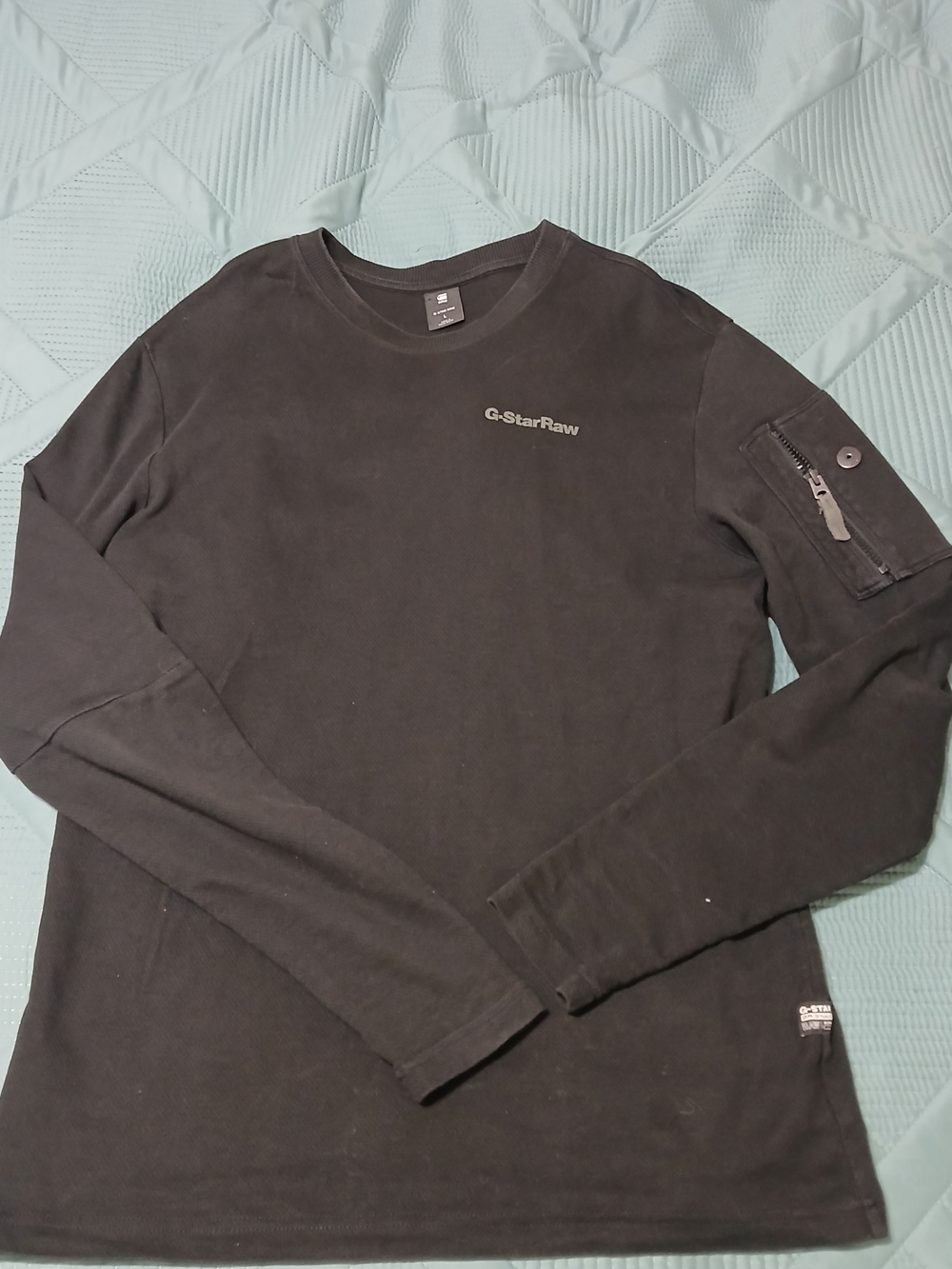 G-Star Raw Black Long Sleeve Crewneck Sweater Zip Pocket Large Vntg